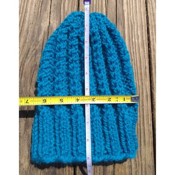 Women's Handmade Alpaca Beanie Twisted Rib Hat Wool Cap Skully Turquoise Blue - Picture 8 of 9